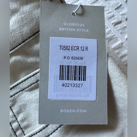 NWT Boden button fly straight leg denim - ecru with navy stitching - 12 - Picture 8 of 8